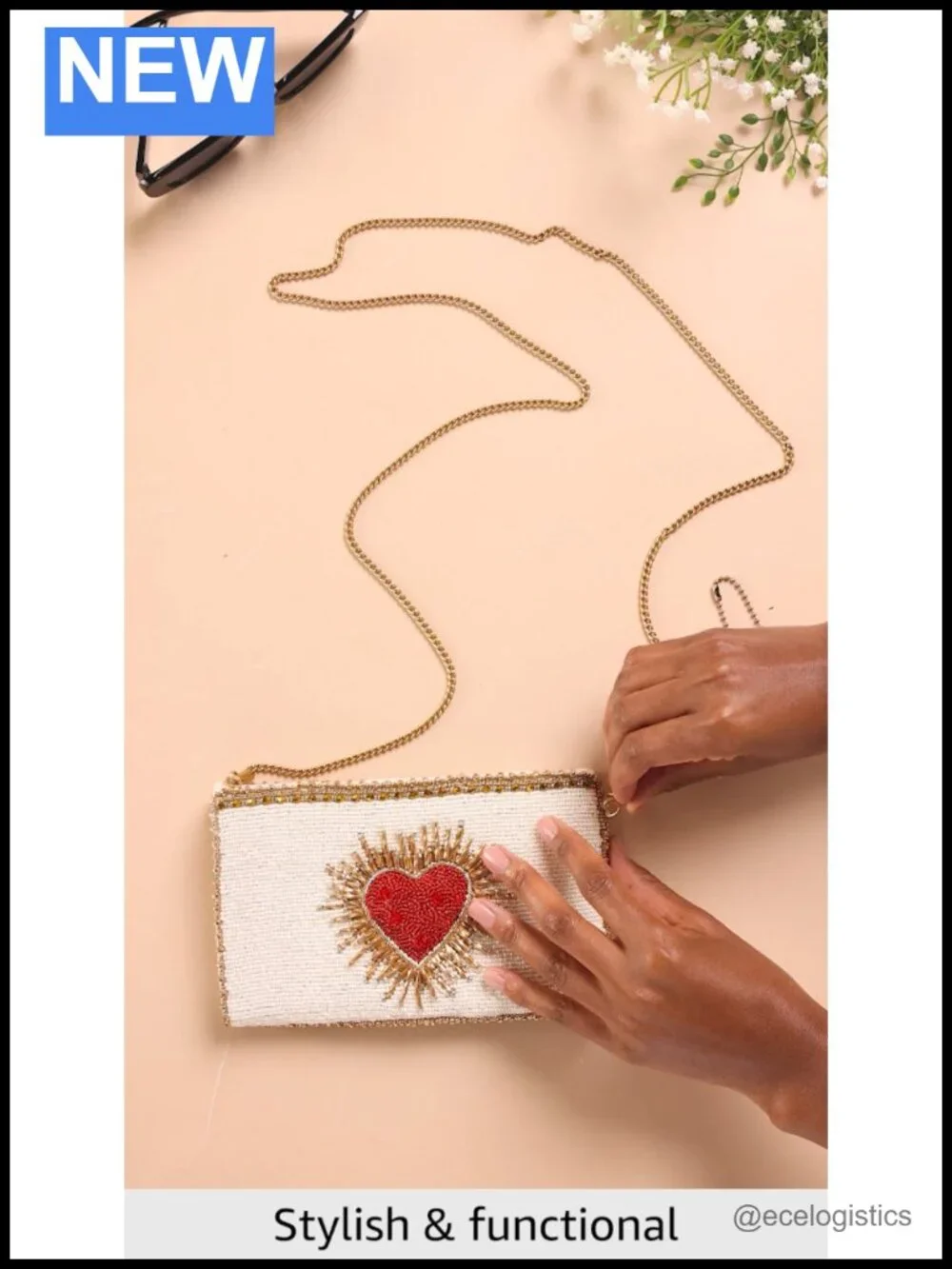 Hand-Beaded Crossbody Phone Bag with Removable Chain Strap